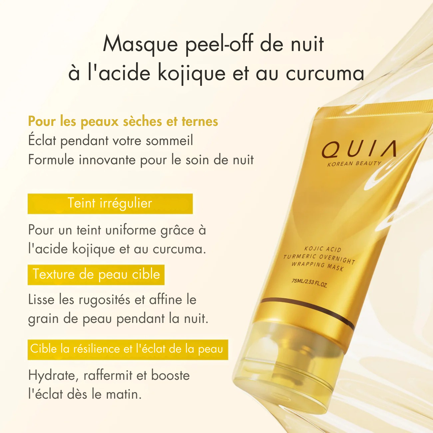 Masque enveloppant à l'acide kojique et au curcuma